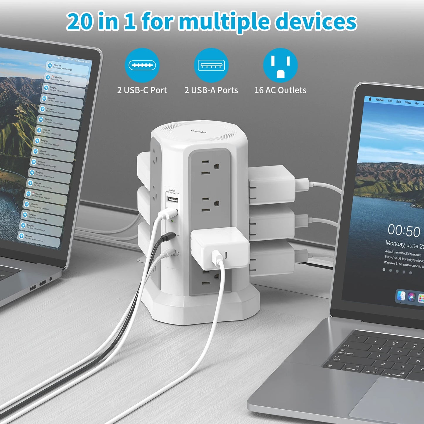 US 4 Layer Extension Tower Plug Board PD Fast Charge