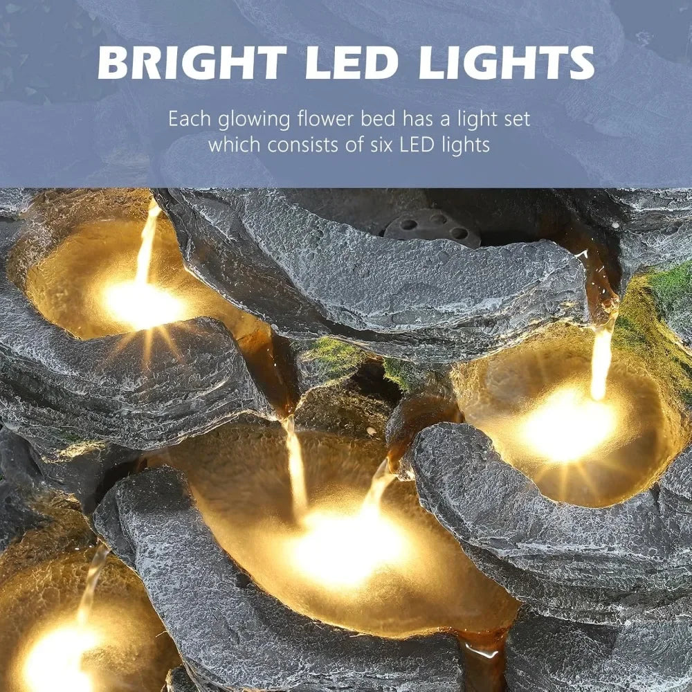 7 Tier Cascading Rock Waterfall Fountain With LED Lights
