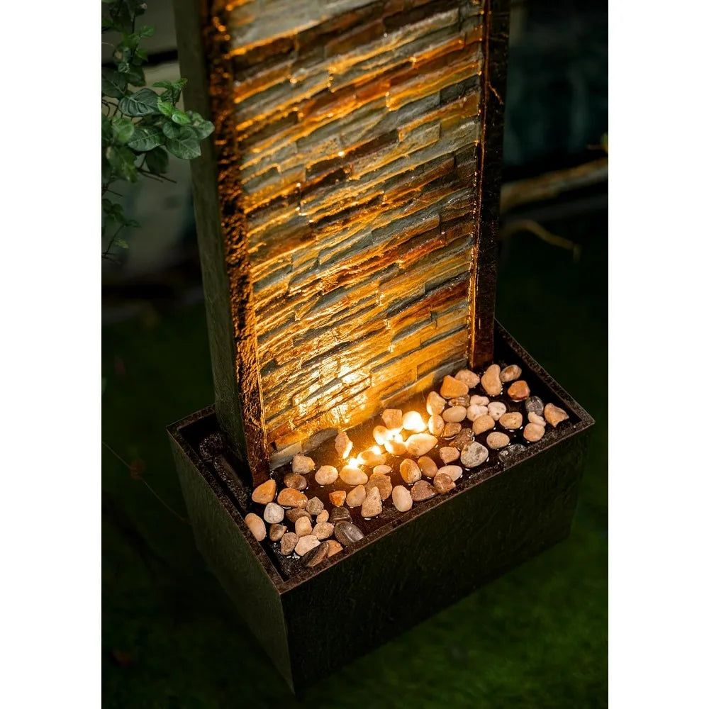 LED Illuminated Stone Cascade Waterfall Fountain Outdoor