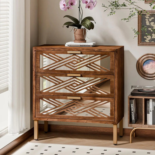 3 Drawer Dresser With Mirror Fronts Modern Farmhouse Chest