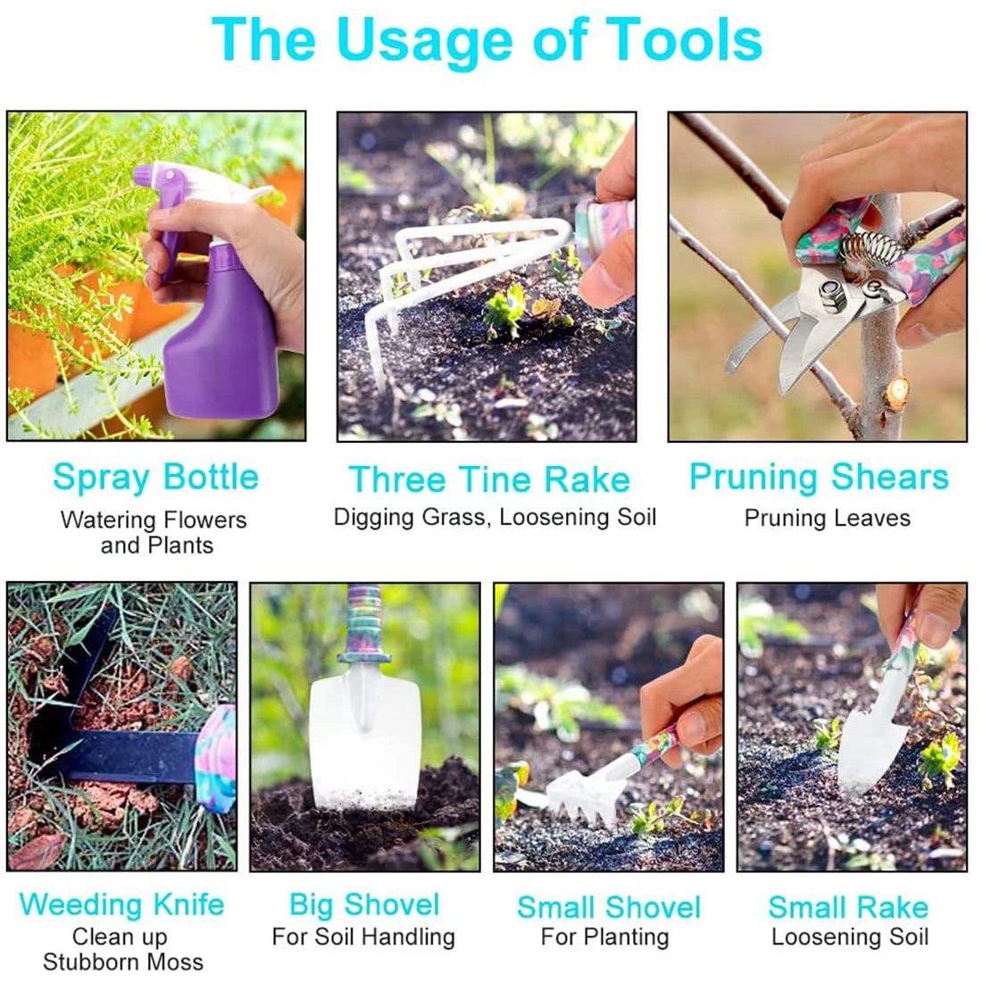 Horticultural Planting Garden Tools Set Floral Print Branch Scissors Spray Can Weeder Pruner Shears Sprayer Garden Hand Tools