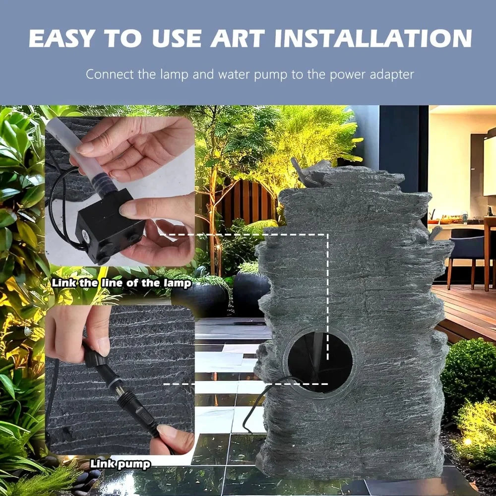 7 Tier Cascading Rock Waterfall Fountain With LED Lights