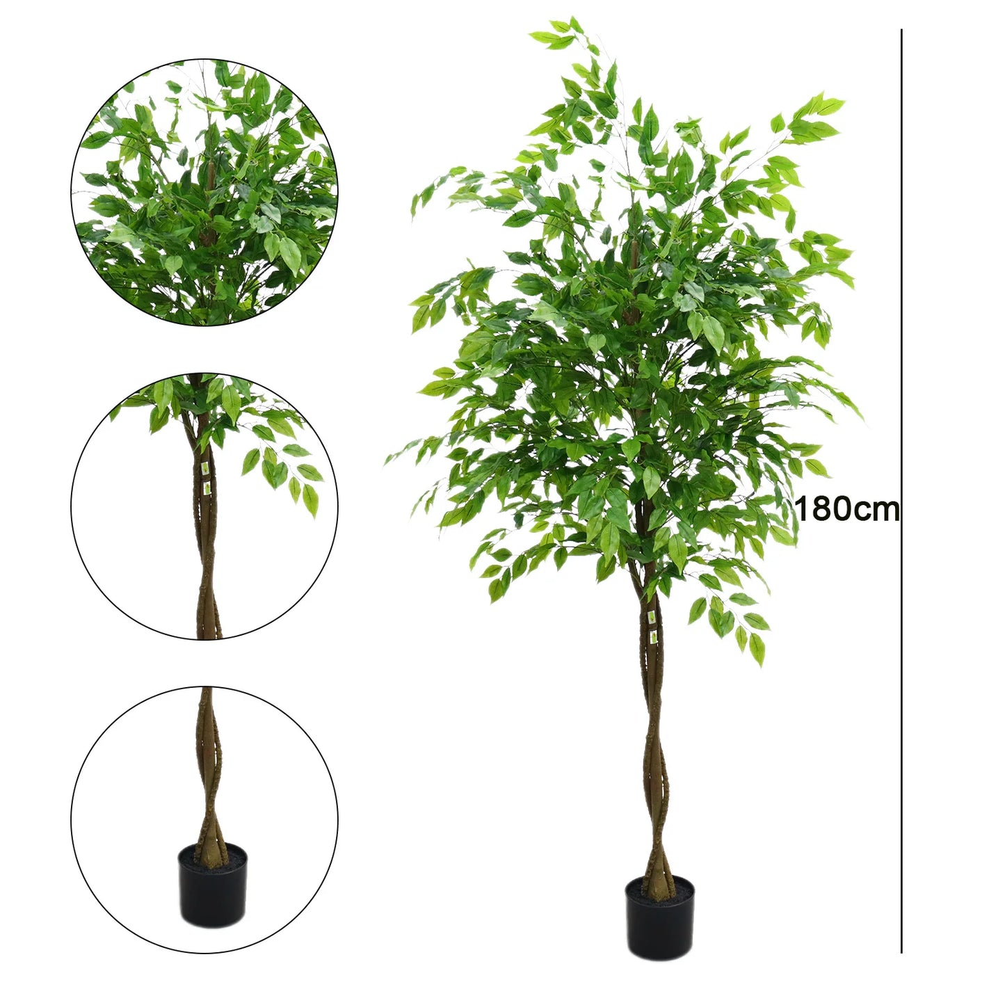 Tall Artificial Ficus Tree In Planter Realistic Potted Ficus