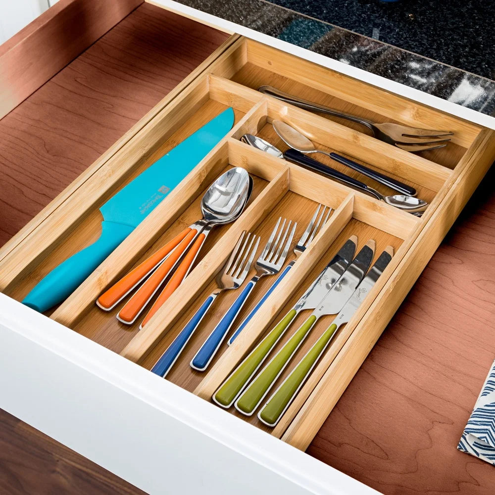 Expandable Bamboo Kitchen Drawer Organizer For Utensils