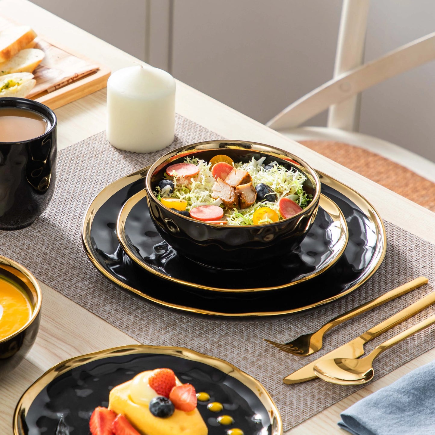 Black Porcelain Dinnerware With Gold Trim 16 And 32 Pieces