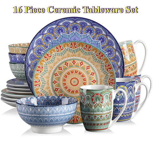 Vancasso Bohemian Mandala Ceramic Dinnerware Set 16 Piece
