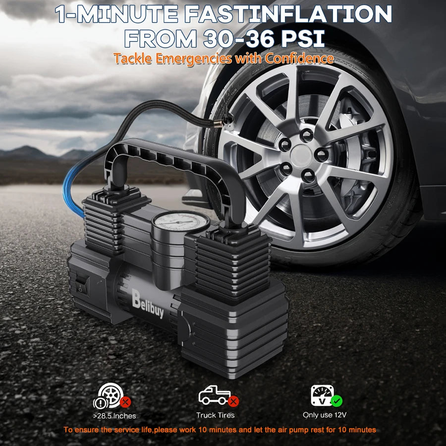 Ultra Fast Car Tire Pump 12V Corded Inflation In 5 Minutes
