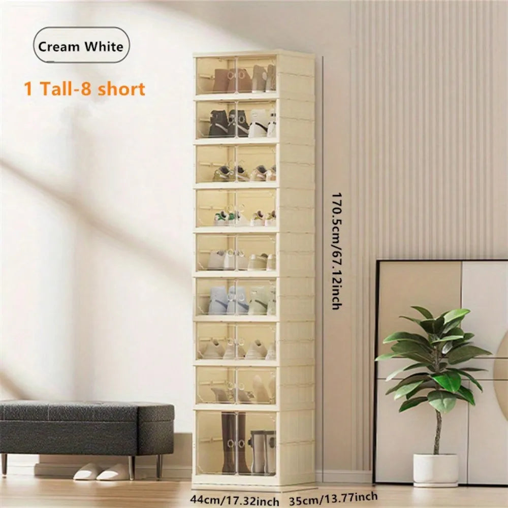 Portable Folding Shoe Organizer With Clear Door For Closet