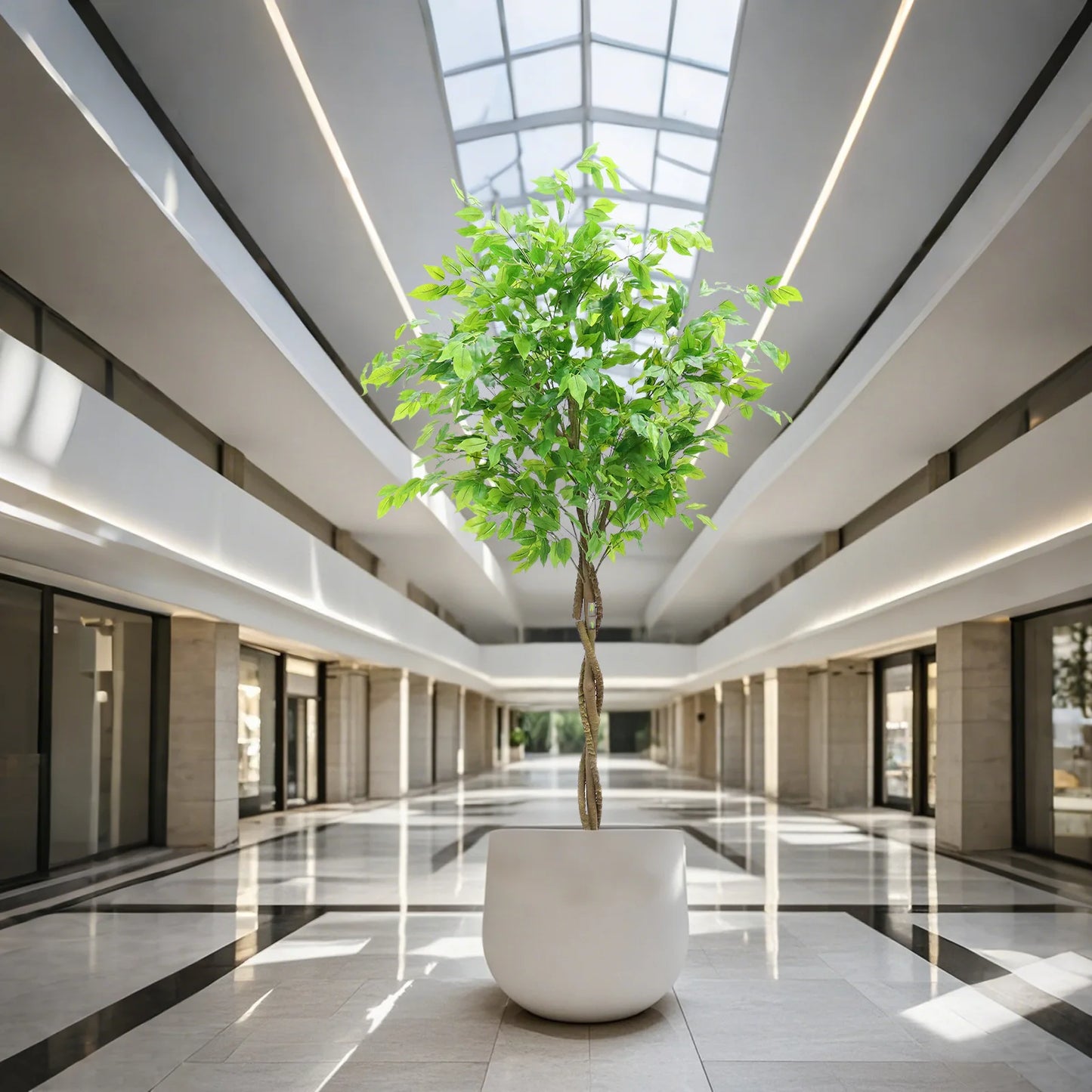 Tall Artificial Ficus Tree In Planter Realistic Potted Ficus