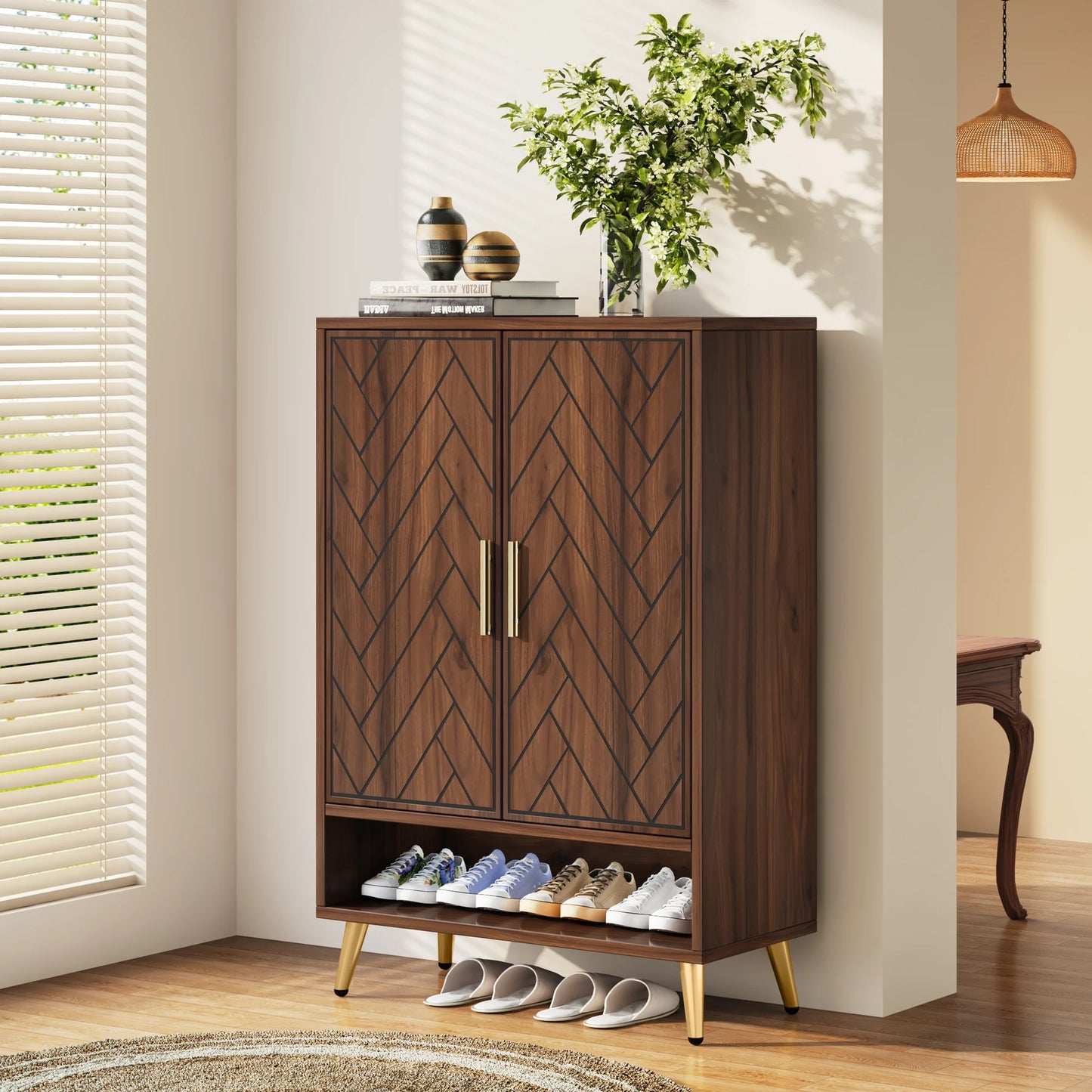 Tribesigns 6 Tier Shoe Cabinet Doors And Adjustable Shelves