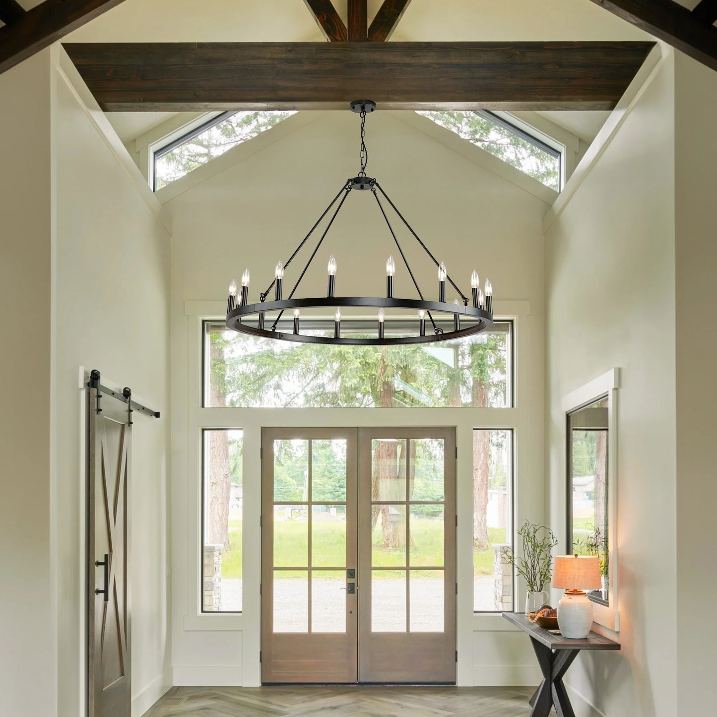 16 Light Wagon Wheel Chandelier Matte Farmhouse Pendant
