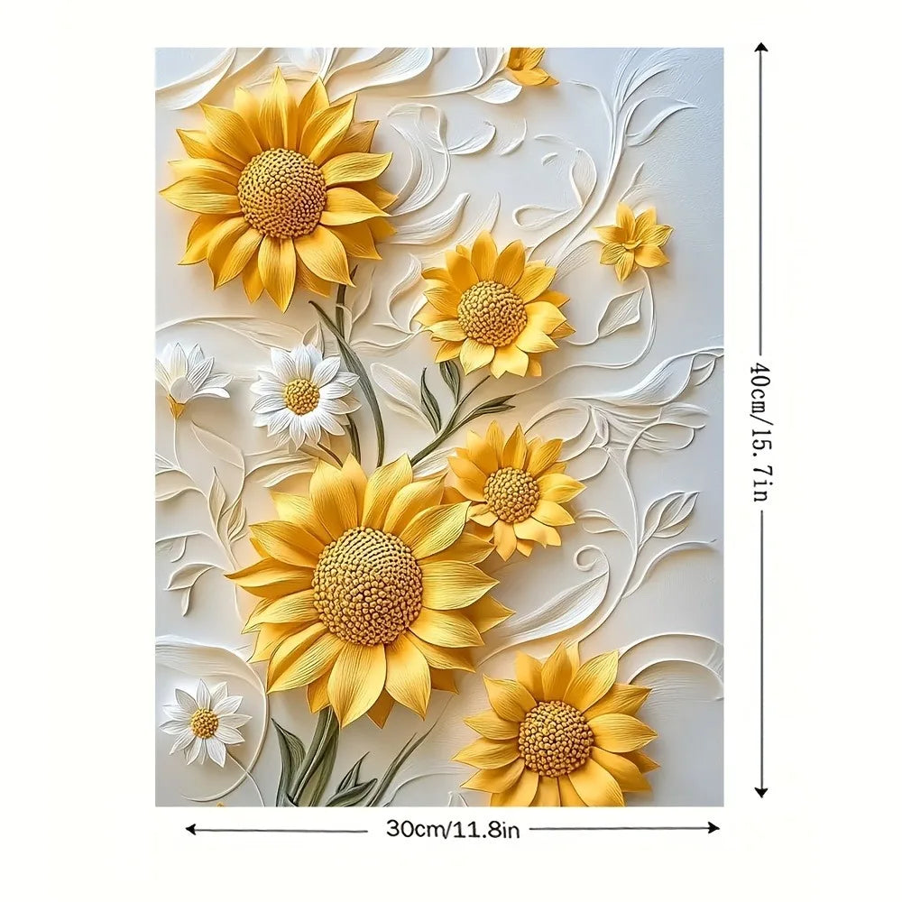 3D Relief Sunflower Canvas Art With Wood Frame Wall Decor