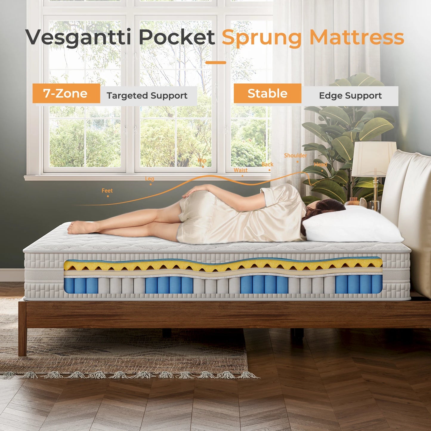 Vesgantti Queen Mattress Gel Memory Foam Pocket Spring