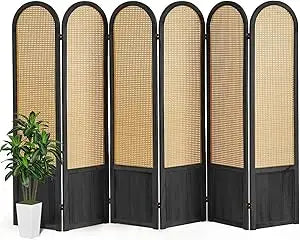 4 Panel Rattan Room Divider Folding Privacy Screen Wood
