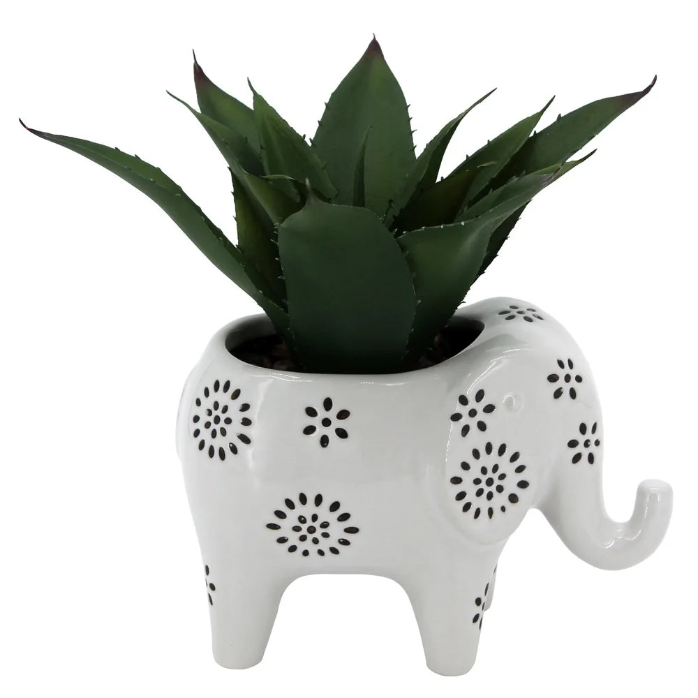 Artificial Agave Plant in Elephant Ceramic Planter Home Decor