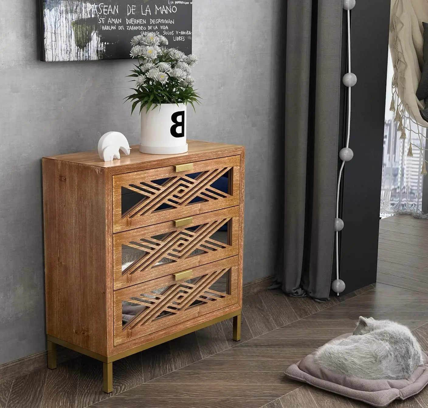 3 Drawer Dresser With Mirror Fronts Modern Farmhouse Chest