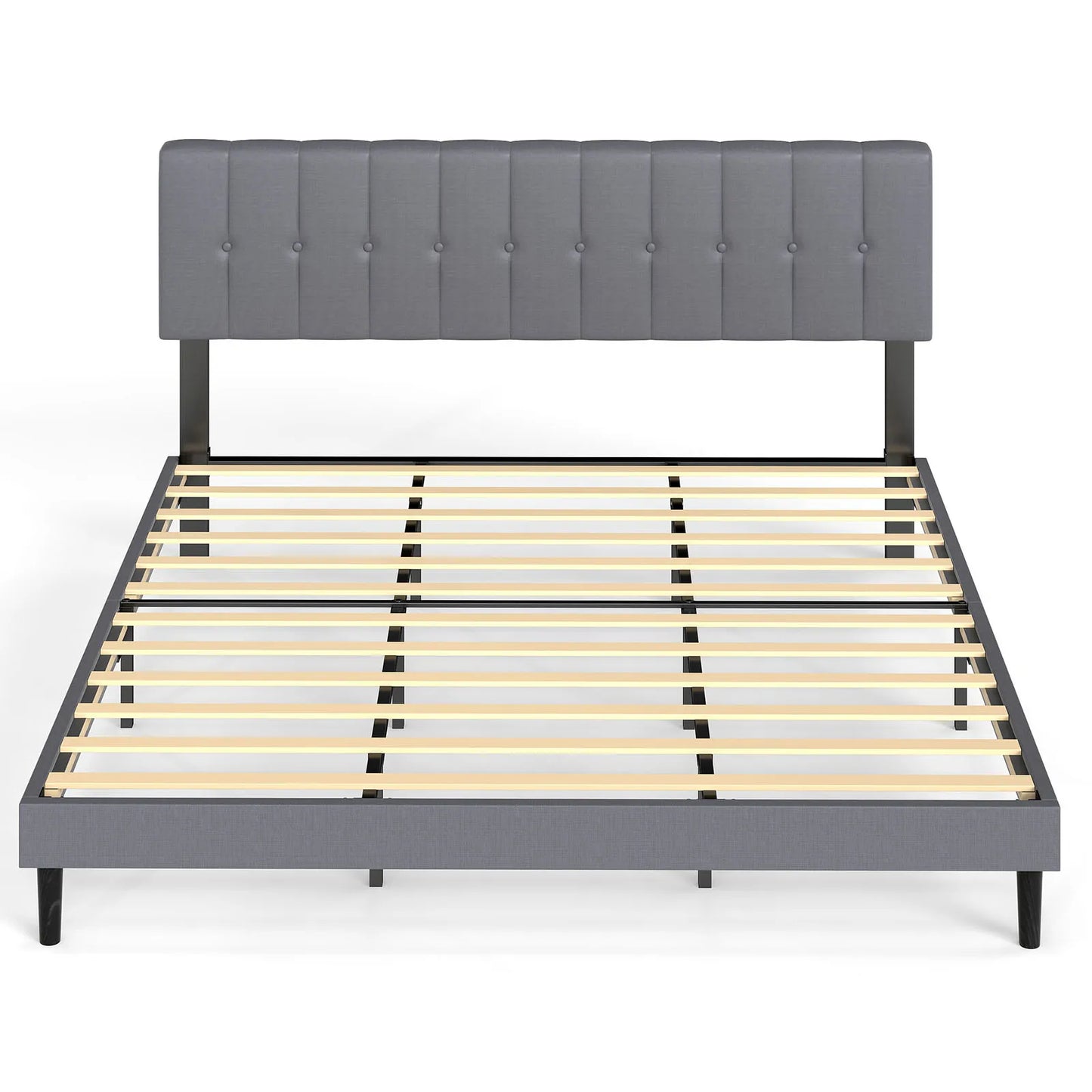 JHK King Solid Wood Bed Frame Upholstered Headboard Slats