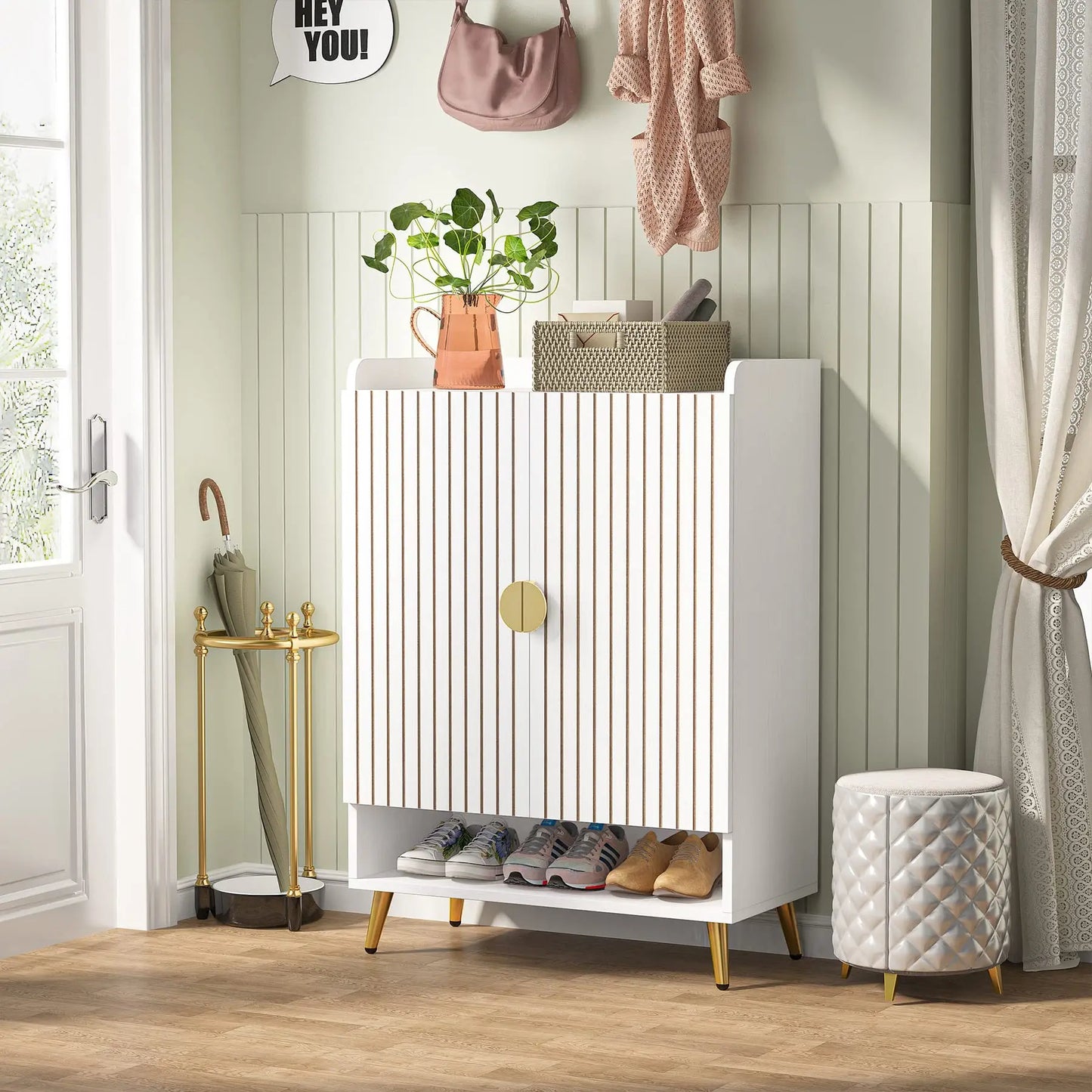 Tribesigns 6 Tier Shoe Cabinet Doors And Adjustable Shelves