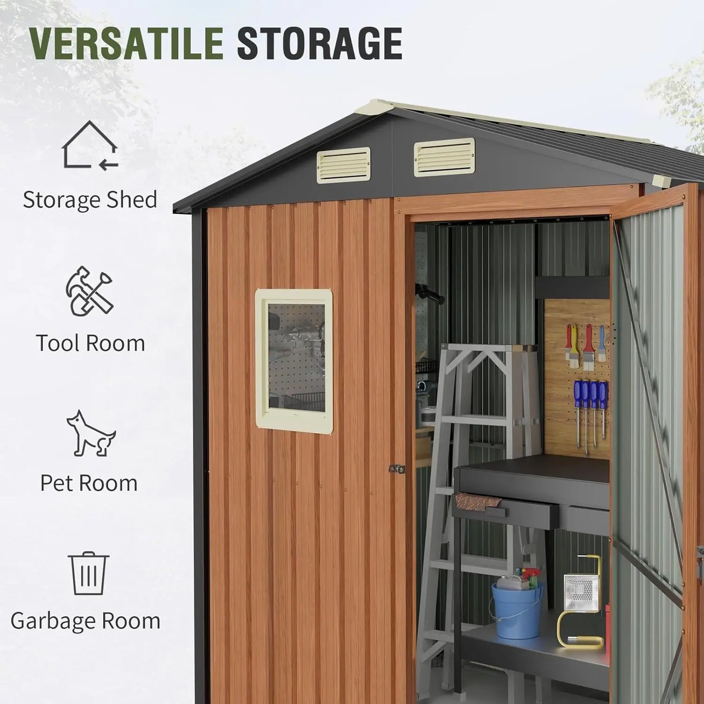 Outdoor Storage Shed 6x4 Ft, Lockable Metal Garden Shed with Window, Tool Shed Tiny House Vertical Storage Building ,Patio, Bike