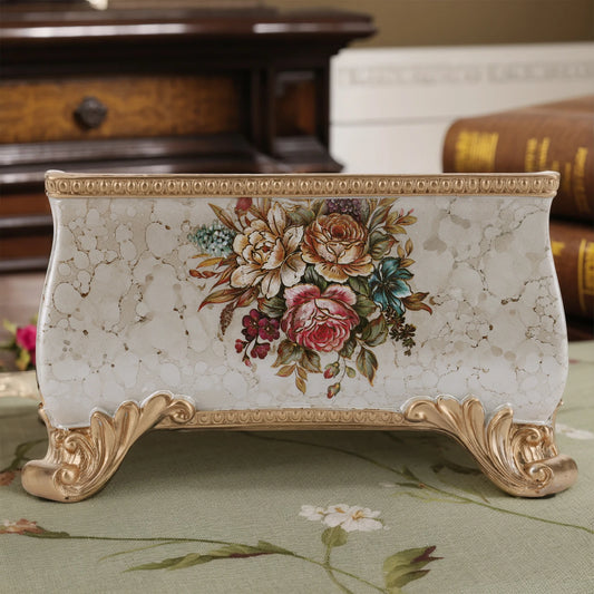 Vintage Floral Resin Tray European Style Three Compartment