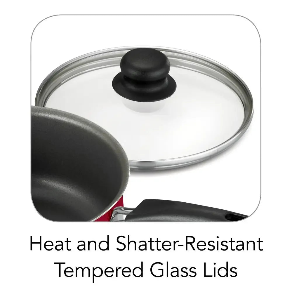 Red 9 Piece Nonstick Cookware Set With Tempered Glass Lids