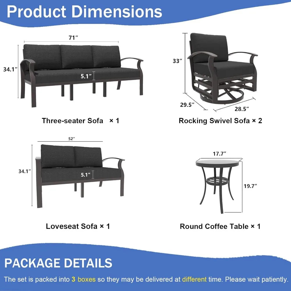 All Aluminum Outdoor Patio Furniture Set Swivel Chairs