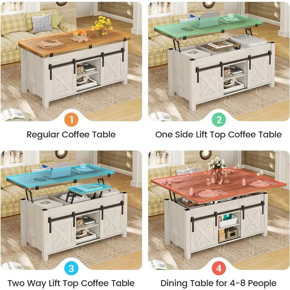 Lift Top Coffee Table, 4 in 1 Multi-Function Convertible Coffee Tables with Storage and Hidden Compartment
