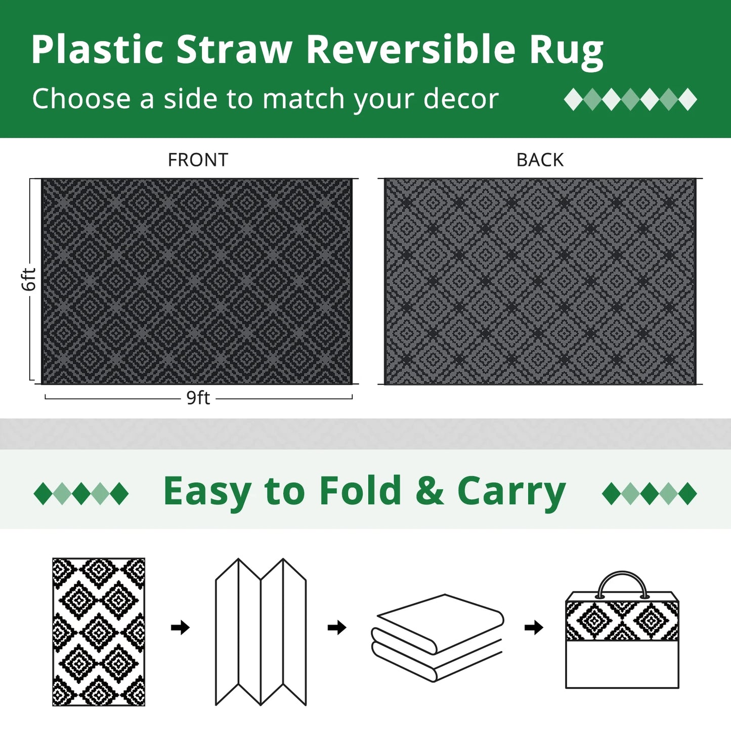 Waterproof Outdoor Camping Rug 6x9FT Reversible PVC Mat