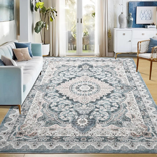 Machine Washable Vintage Area Rug Non Slip Low Pile Backing