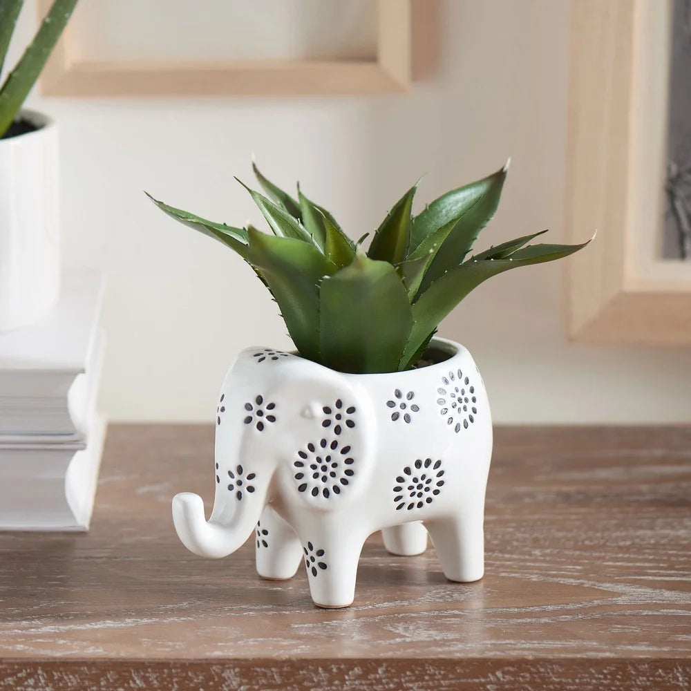 Artificial Agave Plant in Elephant Ceramic Planter Home Decor