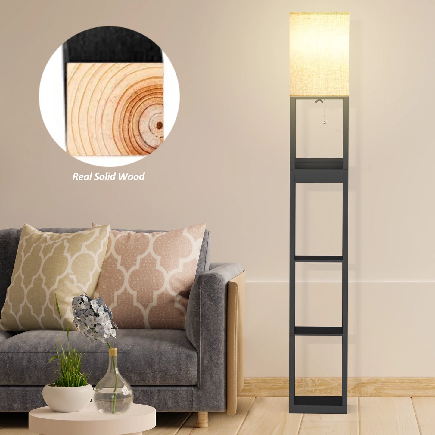 67 Inch Column Floor Lamp With Shelves USB Ports Drawer