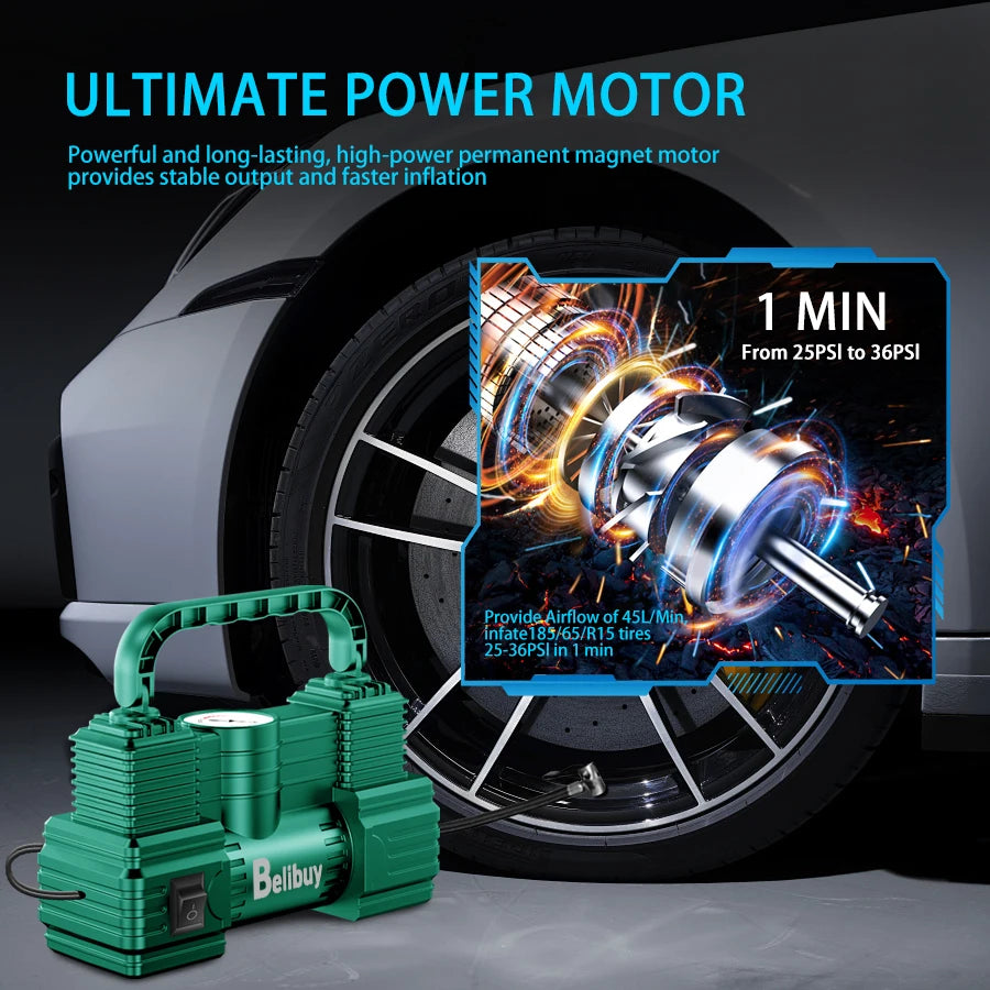 Ultra Fast Car Tire Pump 12V Corded Inflation In 5 Minutes