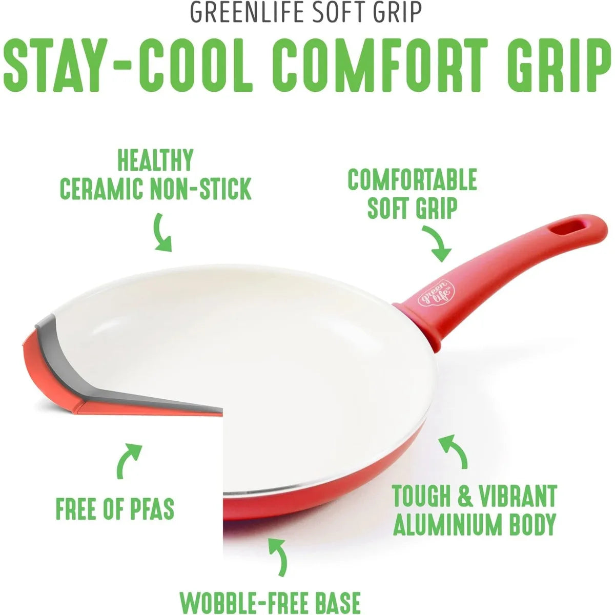 PFAS Free Nonstick Cookware Set 16 Piece With Ceramic Coating Oven Safe Stay Cool Handles And Glass Lids Red