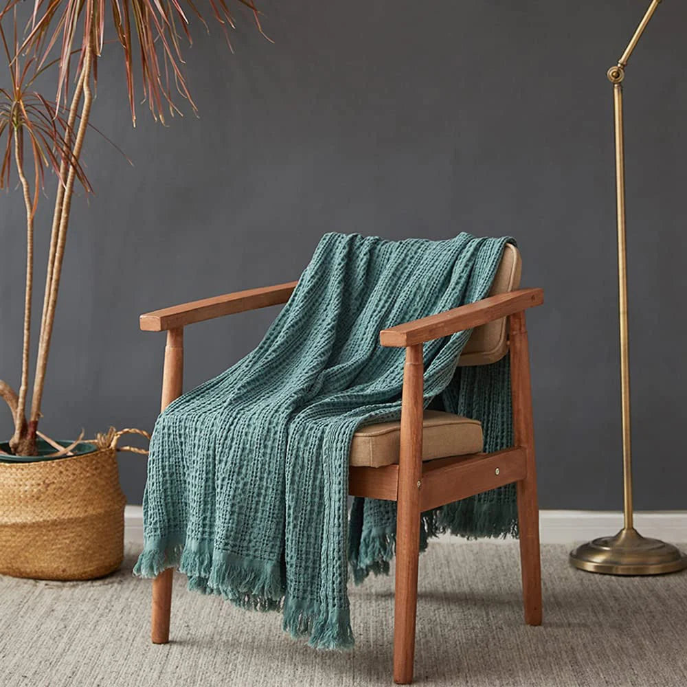 Simple Opulence Winter Cotton Throw Blanket Tassels