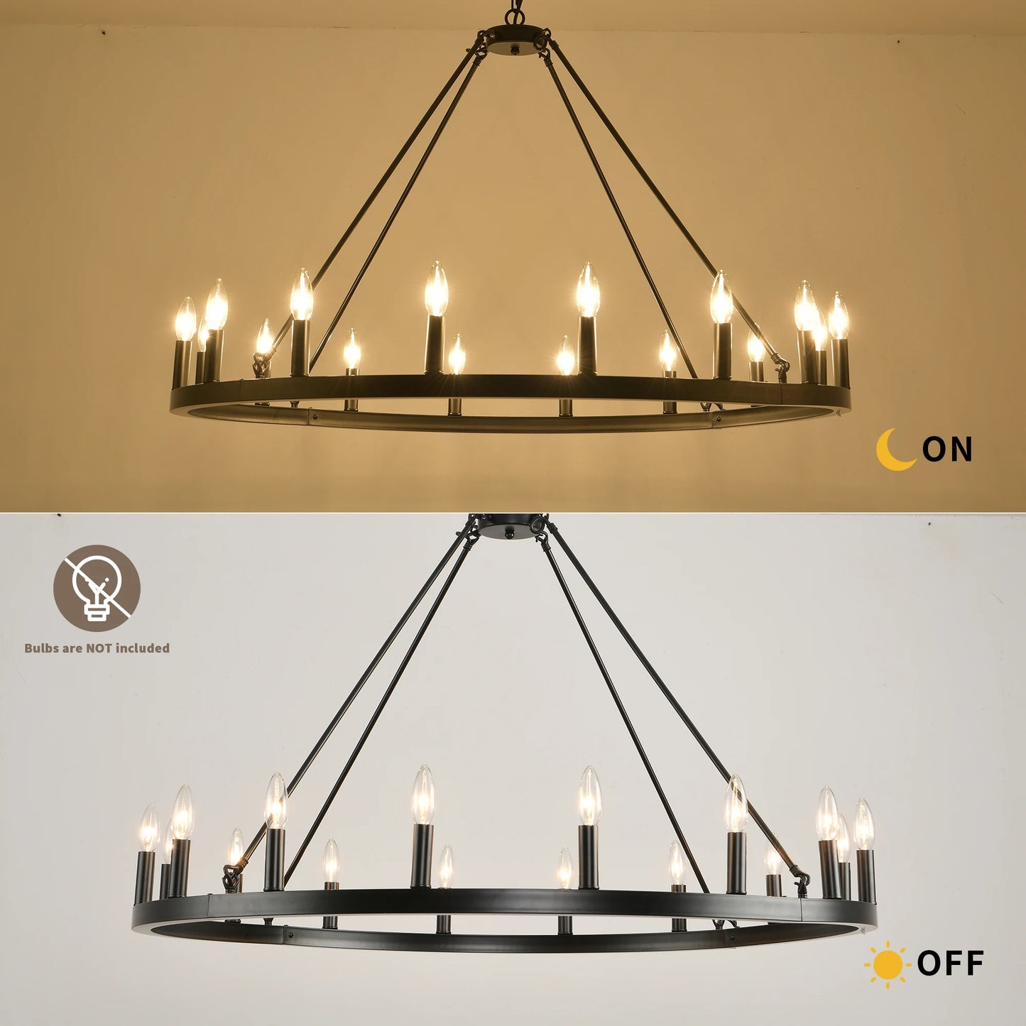 16 Light Wagon Wheel Chandelier Matte Farmhouse Pendant