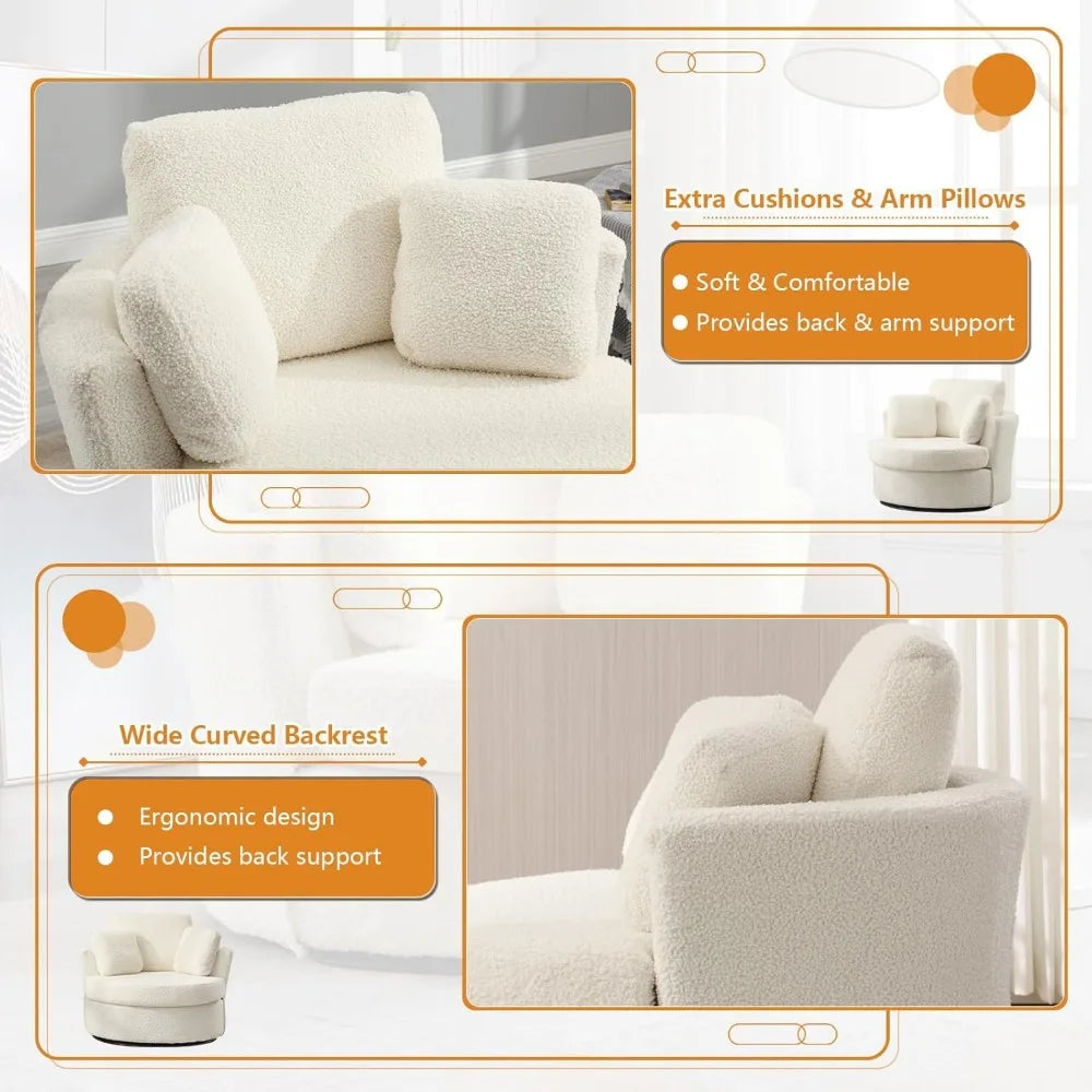 Swivel Barrel Accent Chair Set of 2, 40'' W Teddy Oversized Round Chair, 360° Rotating Modern Upholstered Armchair, Comfy Single