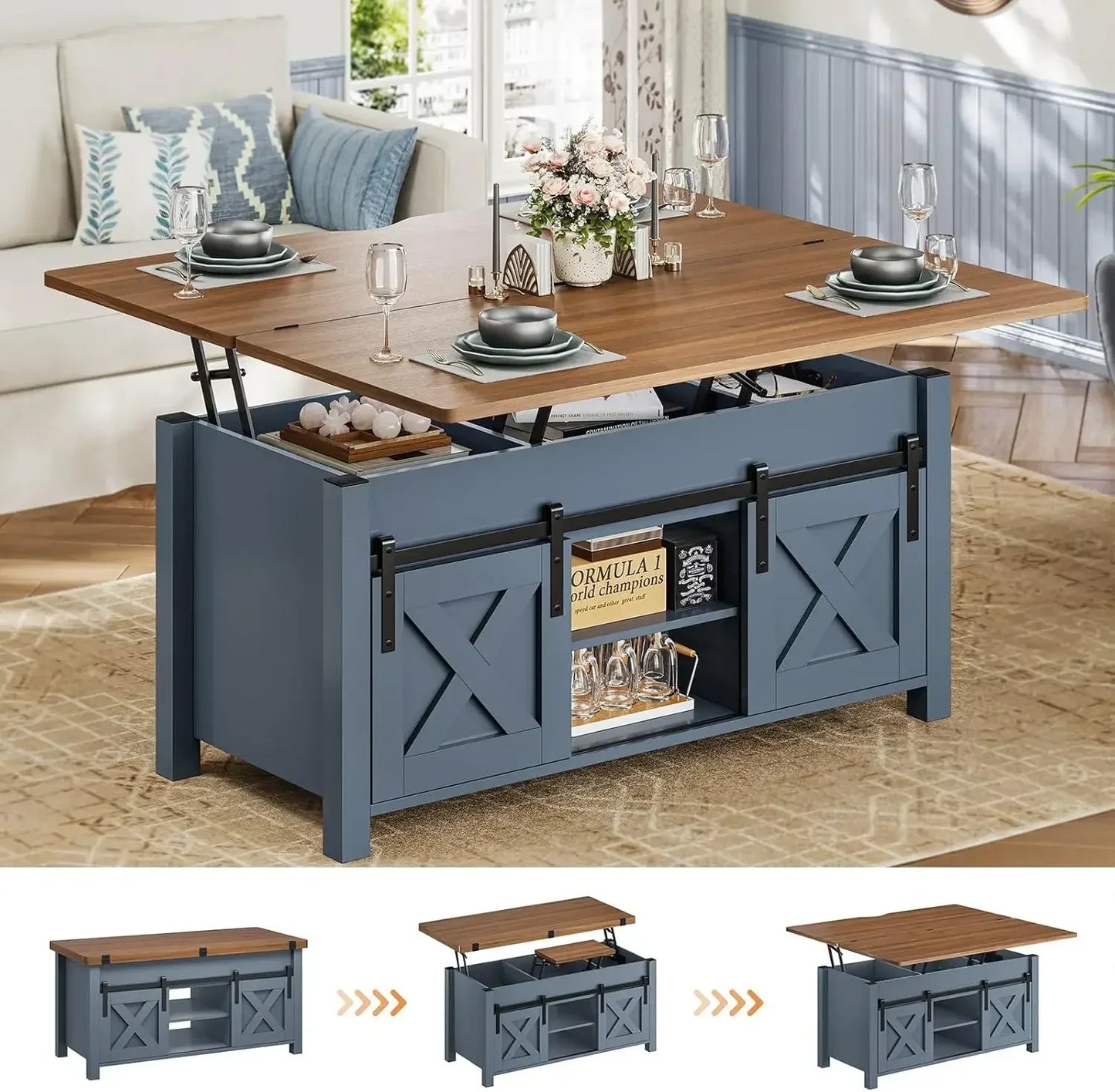 Lift Top Coffee Table, 4 in 1 Multi-Function Convertible Coffee Tables with Storage and Hidden Compartment