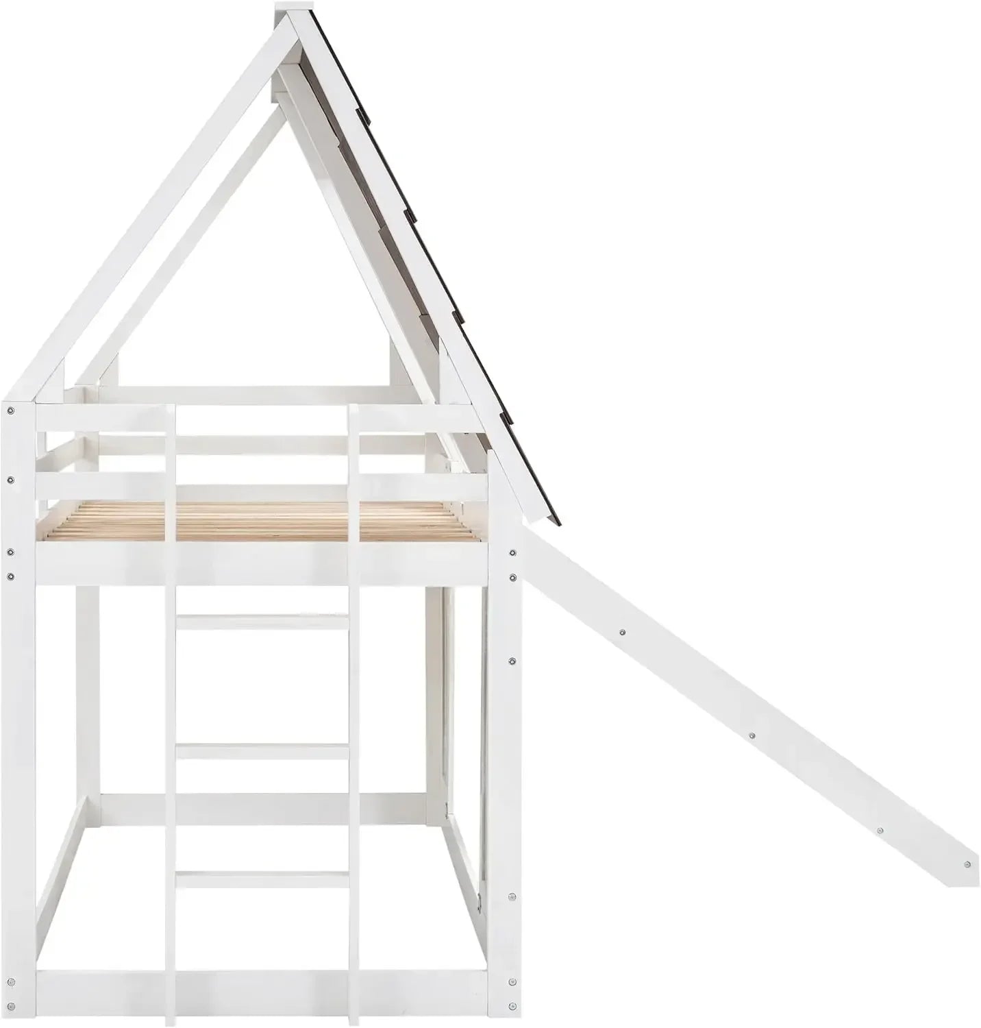 Twin Over Twin Bunk Bed With Roof Slide White Brown