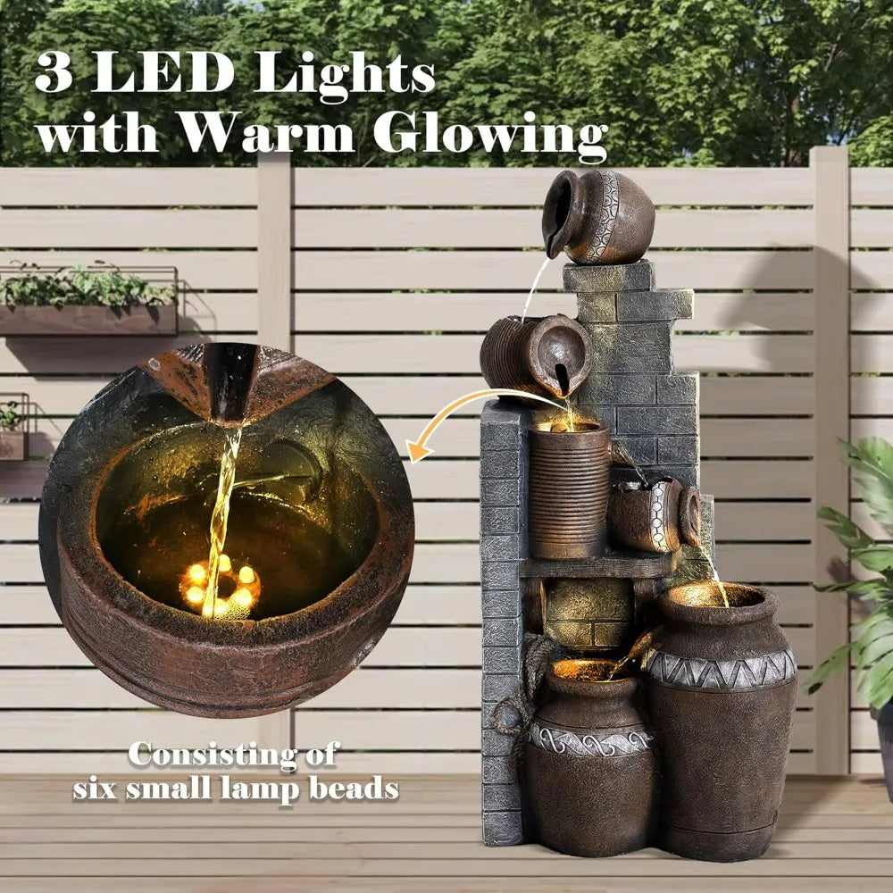 31.5" H Floor-Standing Cascading Garden Fountains, 6-Tiers Indoor/Outdoor Water Fountain with LED,Outdoor Water Fountain