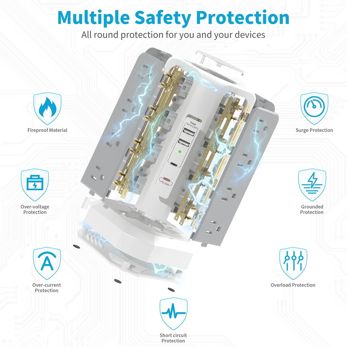 US 4 Layer Extension Tower Plug Board PD Fast Charge