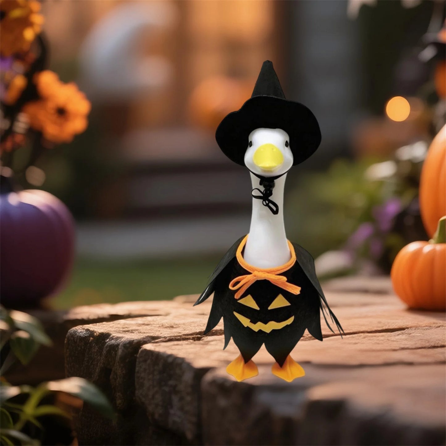 Halloween Porch Goose Outfits Ghost Costume and Hat Goose Statue Clothes Garden Decoration for Spooky Season