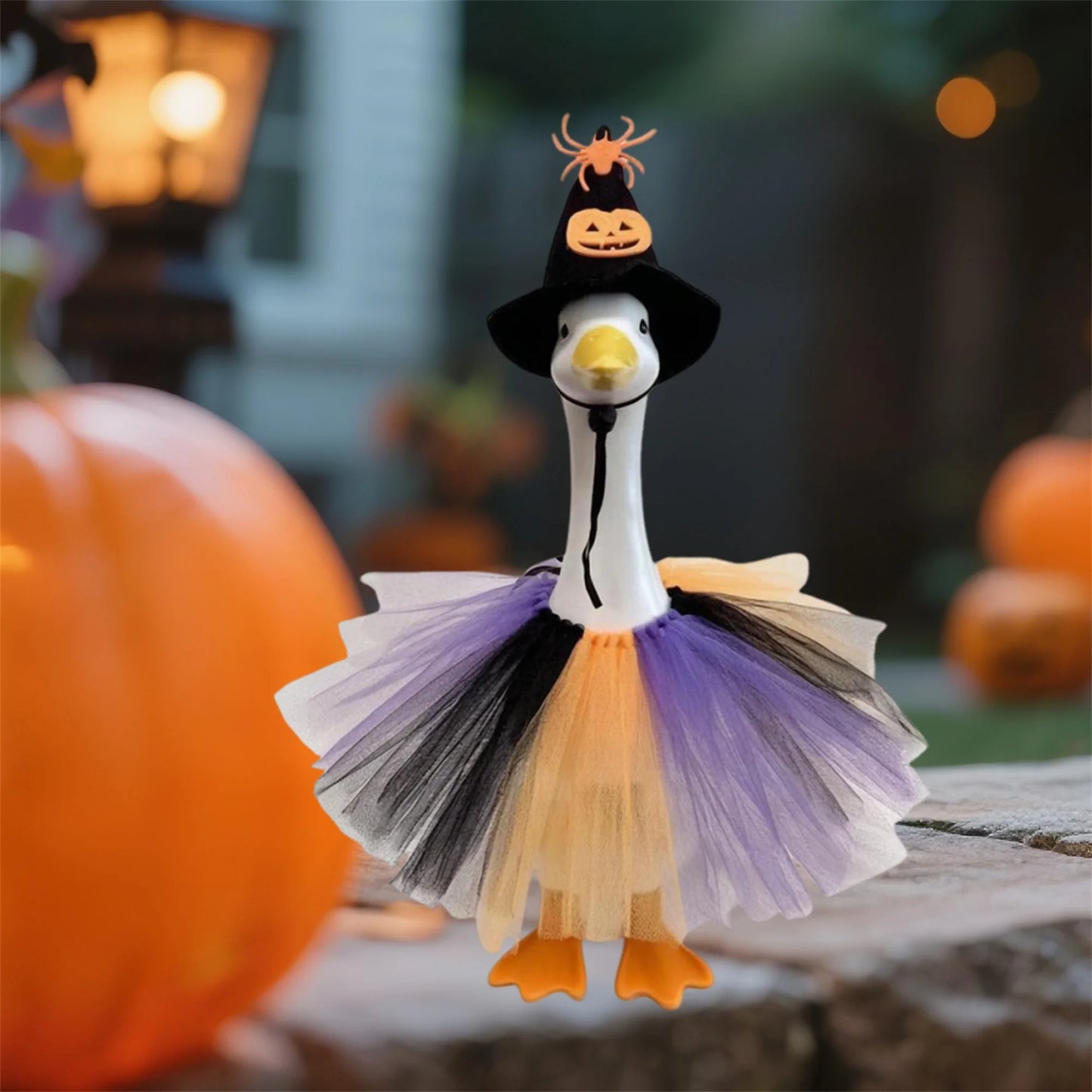 Halloween Porch Goose Outfits Ghost Costume and Hat Goose Statue Clothes Garden Decoration for Spooky Season