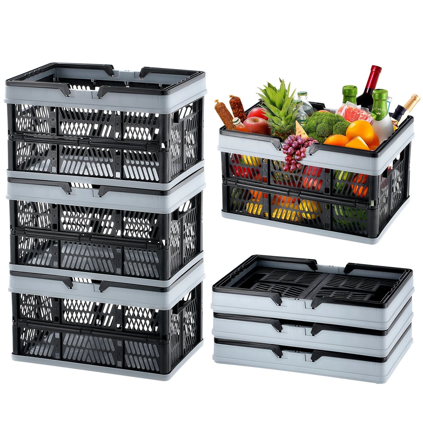 Three Pack Foldable Storage Baskets With Handles Kitchen
