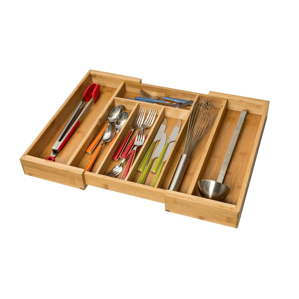 Expandable Bamboo Kitchen Drawer Organizer For Utensils