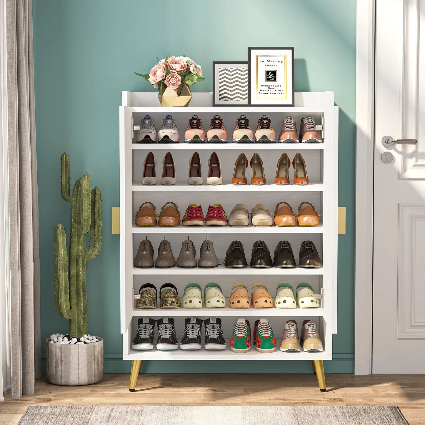 Tribesigns 6 Tier Shoe Cabinet Doors And Adjustable Shelves