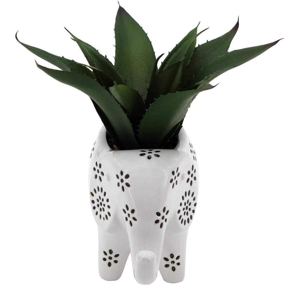 Artificial Agave Plant in Elephant Ceramic Planter Home Decor