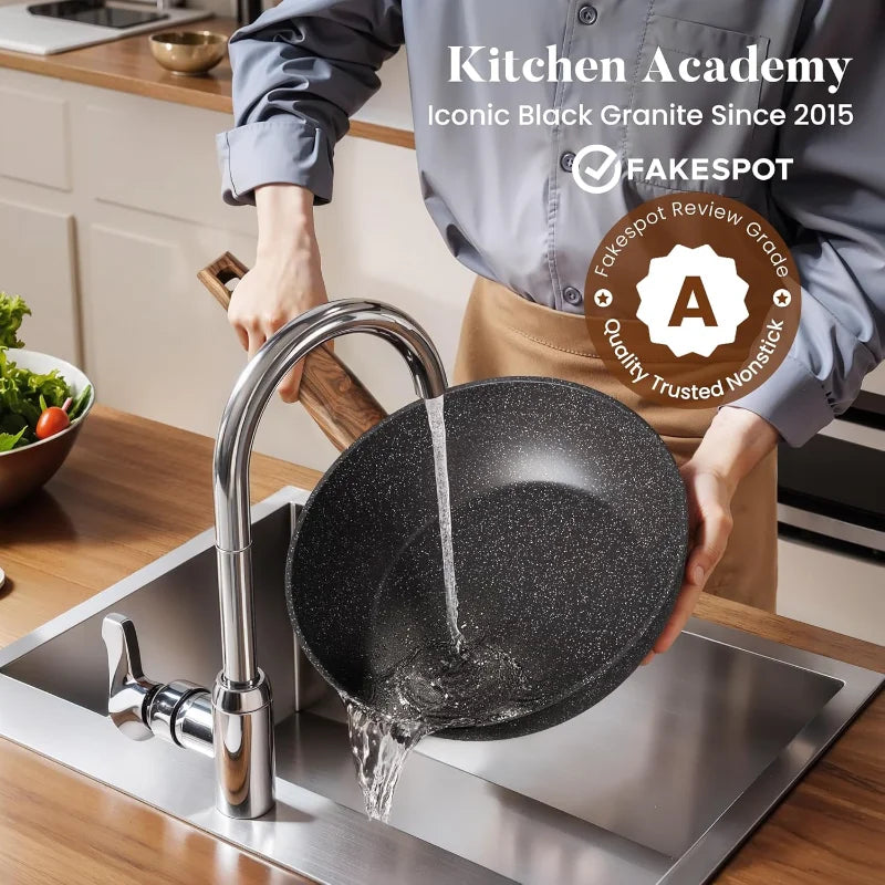 Kitchen Induction Cookware & Bakeware Set - 30 Piece Black Granite Cooking Pans Set, Non-Stick Pots and Pans Set