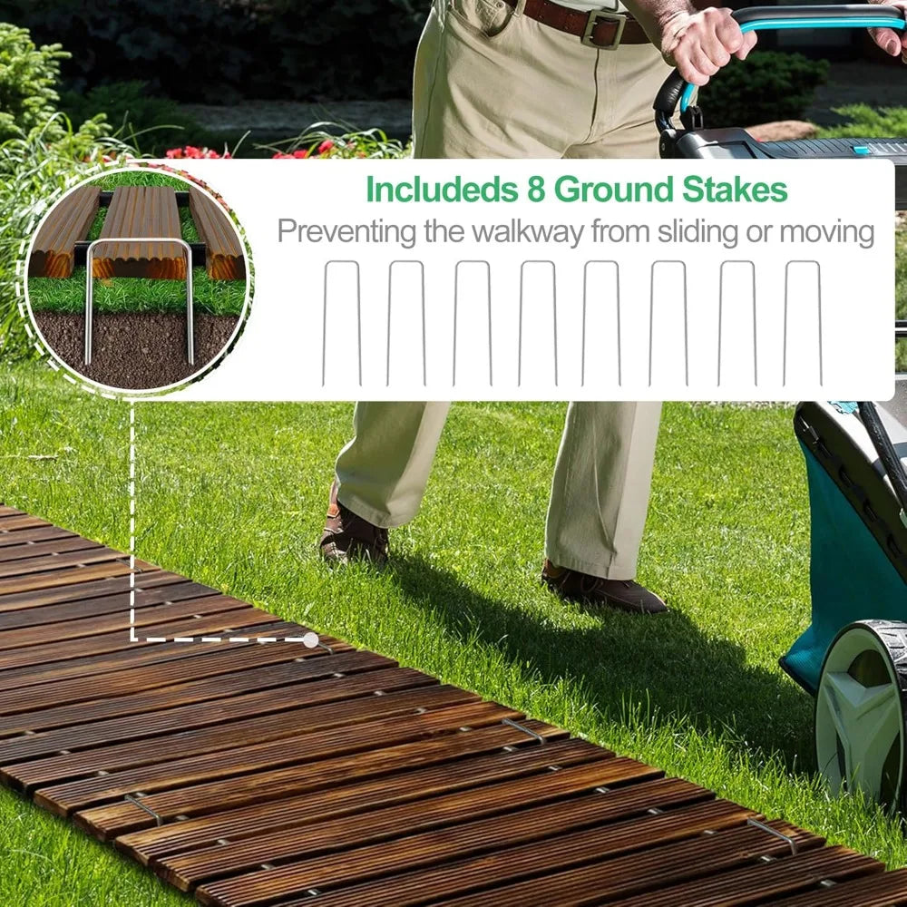 RELIANCER 8' Wooden Garden Pathway,Outdoor Roll Out Cedar Straight Walkway,Patio Path Decorative Garden Boardwalk Walkways,Weath
