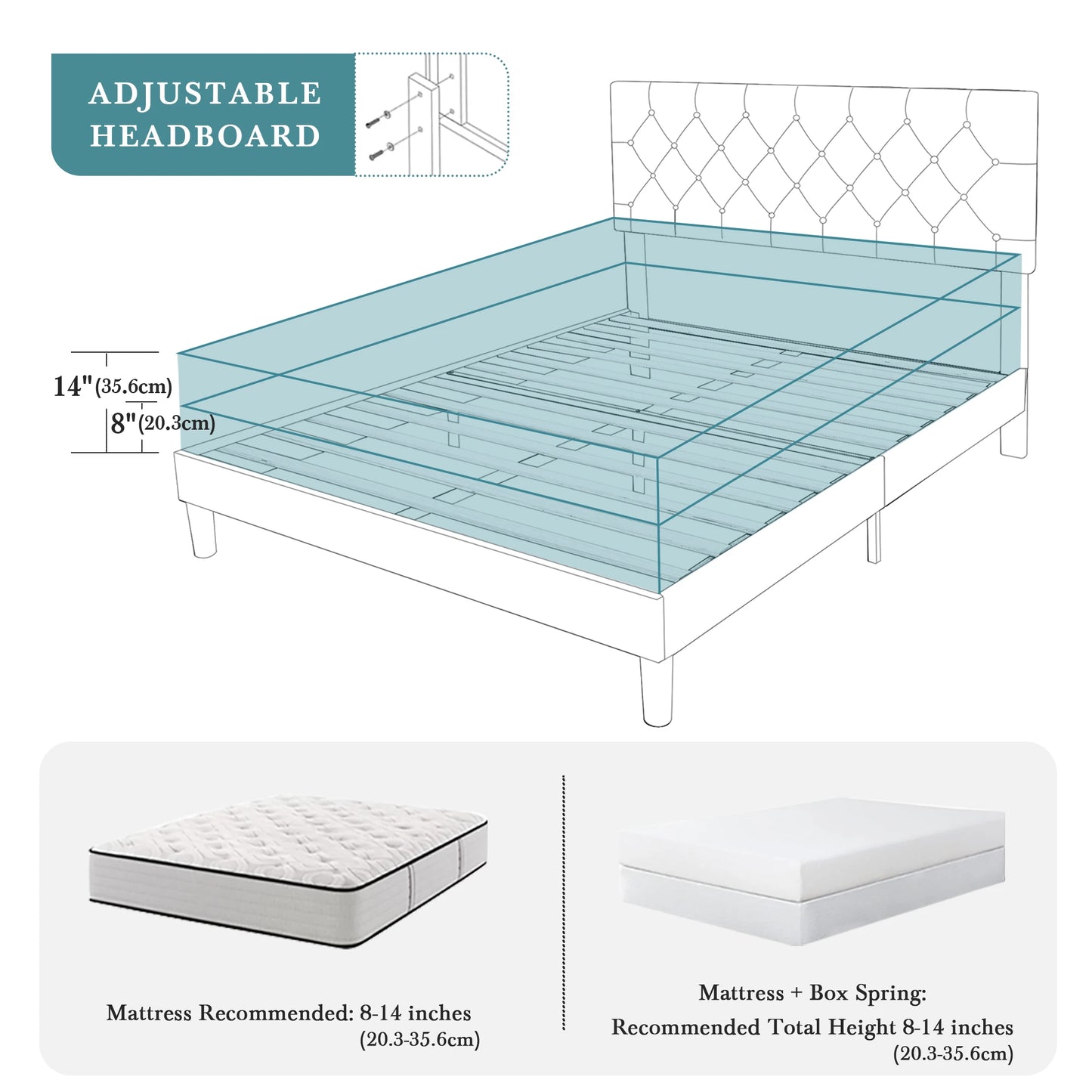 Hoomic Platform Bed Frame With Adjustable Headboard