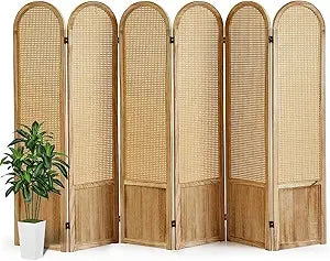 4 Panel Rattan Room Divider Folding Privacy Screen Wood